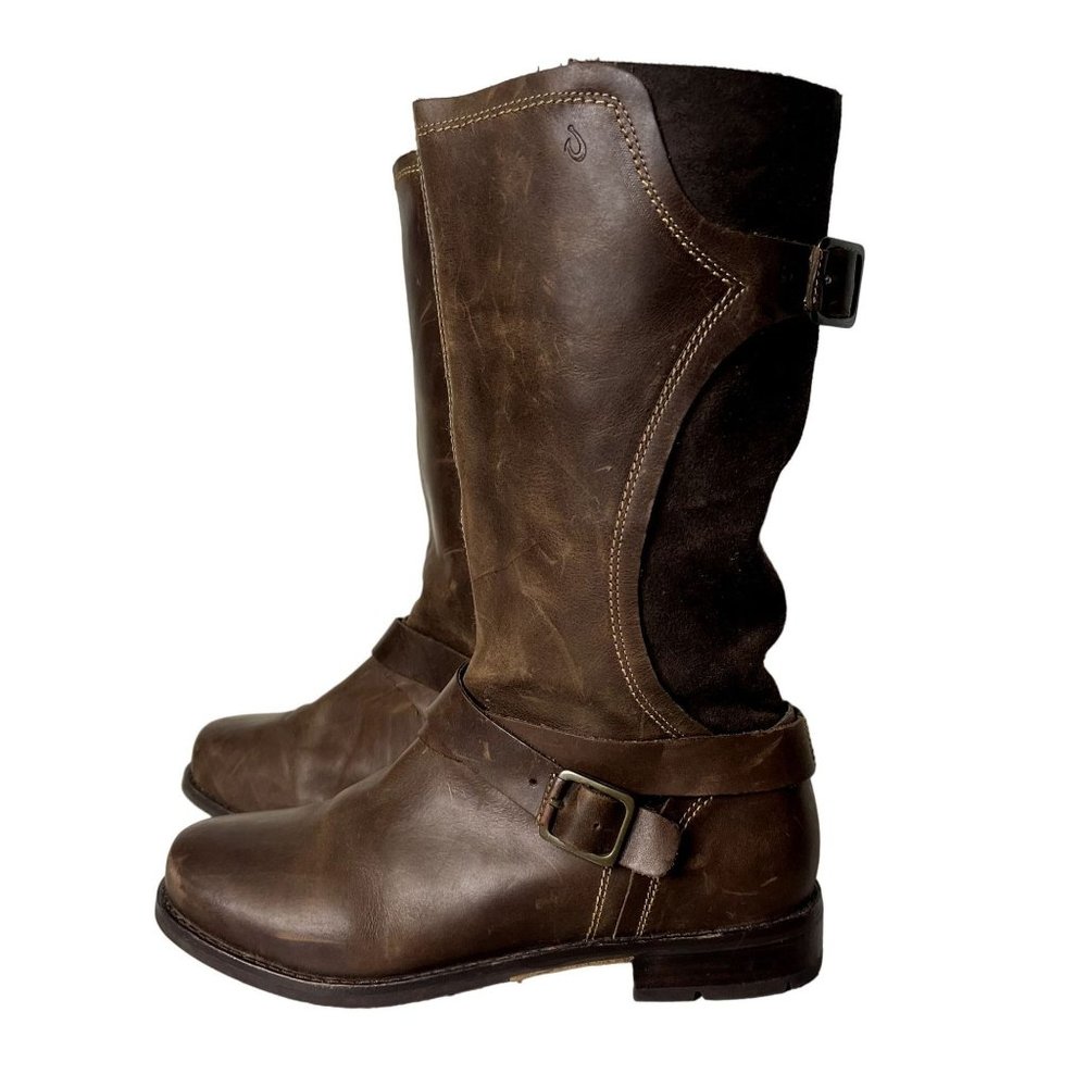 OLUKAI PA'IA Brown Leather and Suede Buckle Boots Mid Calf Size 6.5